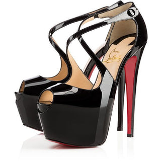Christian Louboutin Patent Leather Exagona Platform High Heel Pumps Black 36.5
