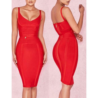 House of CB Belice Tie Waist Bandage Knee Length Bodycon Dress Red Women's S