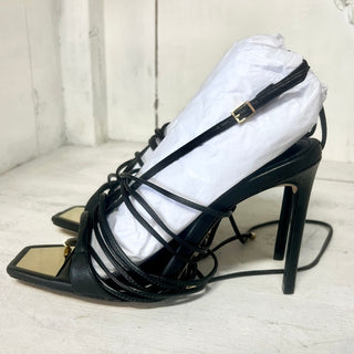 NWT Schutz Vikki Leather Lace-up Strap Stiletto Sandals Black Women's Size 7.5B