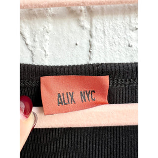 Alix NYC Sleeveless Willis Ribbed Knit Henley Thong Bodysuit Black Womens Medium