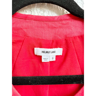 Helmut Lang Lamb Leather 3/4 Sleeve Full Zip Collarless Bomber Jacket Red Small