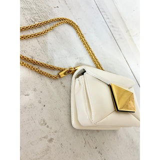 Valentino Garavani Leather One Stud Micro Chain Crossbody Shoulder Bag White