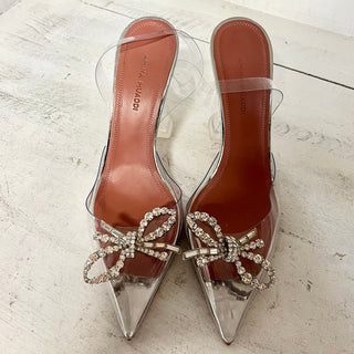 Amina Muaddi Rosie Crystal Bow Clear PVC Slingback Pumps Transparent 37 / 6.5