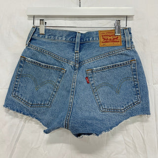 NWT Levi's 501 Original Fit High Rise Distressed Jean Shorts Blue Womens Size 24