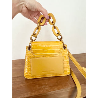 Melie Bianco Embossed Vegan Leather Crossbody Bag Yellow Women's Gold Chain