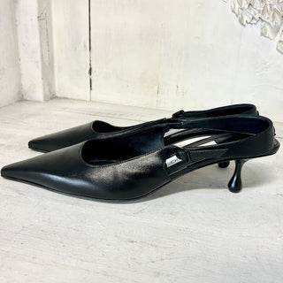 $975 NWOT Jimmy Choo Amel Leather Slip On Slingback Pumps Black Womens Size 39.5