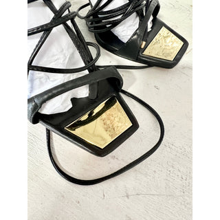 NWT Schutz Vikki Leather Lace-up Strap Stiletto Sandals Black Women's Size 7.5B