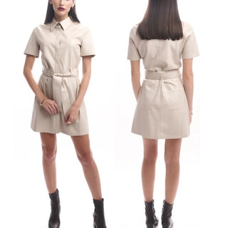 $725 NWOT Nanushka Halili Vegan Leather Short Sleeve Mini Dress Cream Women's XS