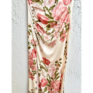 Reformation Floral Print Ruched Birch Olivia Maxi Dress Pink Cream Womens US  2