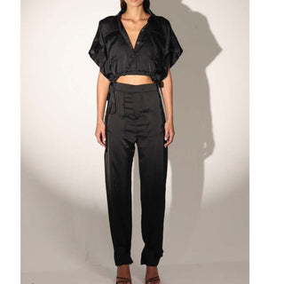 NWT Nonchalant Label Parisa Calisse Crop & Tapered Cargo Pant Set Black Women XS