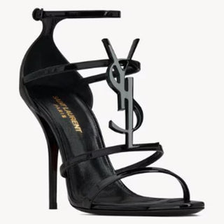 Saint Laurent Cassandra Patent Leather YSL Logo Stilettos Sandals Women's 38/7.5