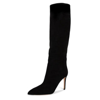 Gucci Suede Pull On Pointed Toe Knee High Heeled Dress Boots Black Women's 38