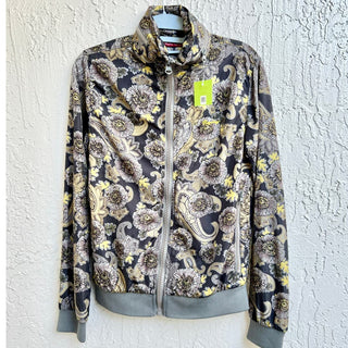 Replay Floral Print Paisley High Neck Zip Up Bomber Jacket Gray Women's Size XS