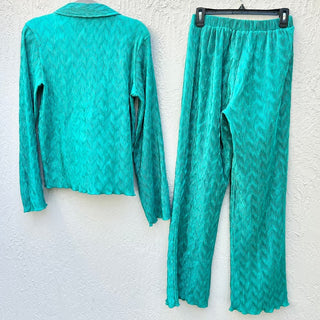 Rivir Dolman Sleeve Textured Shirt & Pull On Pants Set Green Women's Size Medium