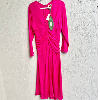 NWT Farm Rio Long Sleeve Ruched V Neckline Midi Dress Pink Women's Size Medium