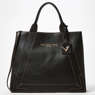 Valentino By Mario Valentino Adele Leather Double Top Handle Tote Handbag Black