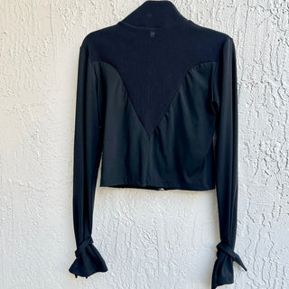 NWOT Devon Windsor Long Sleeve Ribbed Knit Zip UP Aria Crop Jacket Black Women S