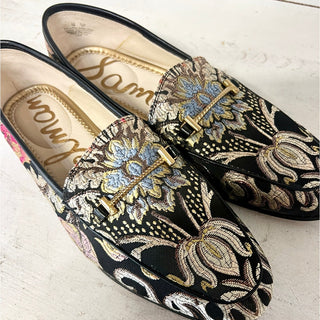 NWT Sam Edelman Loraine Horsebit Floral Jacquard Step-In Loafers Black Womens 7M