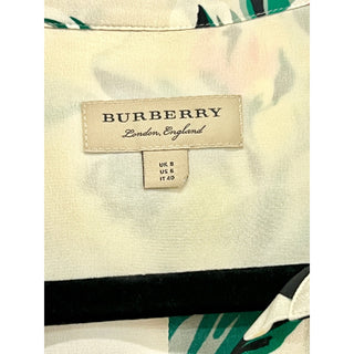 Burberry Aster Floral Long Sleeve Silk Button-Up Shirt Ivory/Green Women's US 6