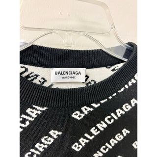 Balenciaga All Over Logo Long Sleeve Crewneck Sweater Black/White Womens Size XS