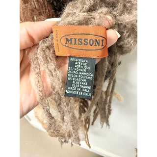 Missoni Striped Fringe Hem Knitted Shawl Scarf Brown Women's One Size