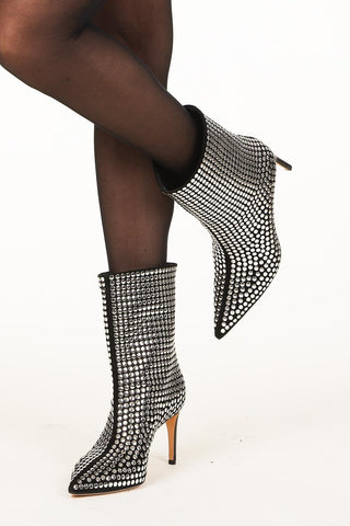 IRO Crystal-Studded Leather Stiletto Heel Ankle Boots Black Women's Size EU 39