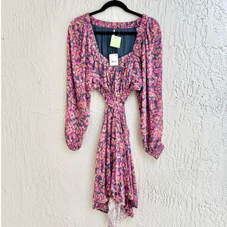 NWT Free people Jael Puff Sleeve Cut Out Floral Print Mini Dress Pink Women XS