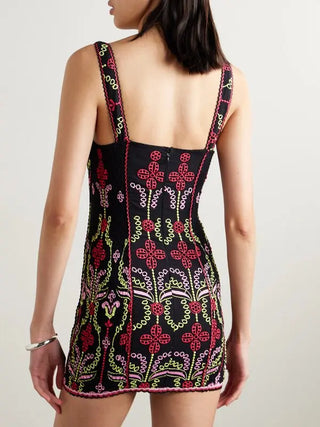 Charo Ruiz Ibiza Carole Ric Rac-Trimmed Embroidered Mini Dress Black Pink XS