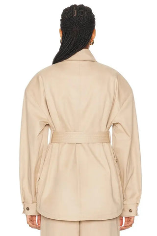 NWT Wardrobe NYC Drill Long Sleeve Belted Cargo Parka Jacket Khaki Tan Women XXS