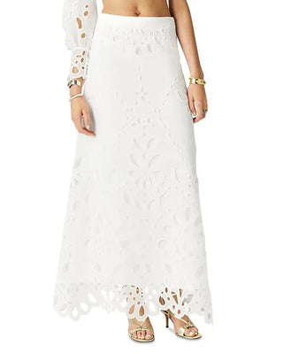 Ba&Sh Vadja High Waisted Eyelet Floral Maxi A-Line Skirt White Women's Medium