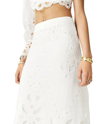 Ba&Sh Vadja High Waisted Eyelet Floral Maxi A-Line Skirt White Women's Medium