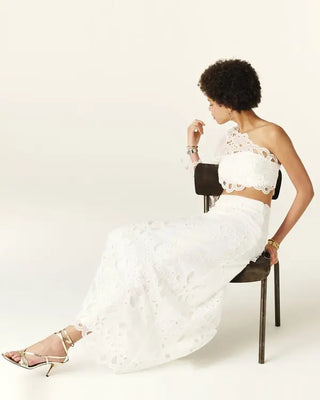 Ba&Sh Vadja High Waisted Eyelet Floral Maxi A-Line Skirt White Women's Medium