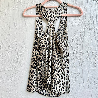 Vintage Alisha Levine Silk Leopard Print Sleeveless Racerback Blouse Brown Sz XS