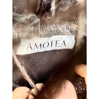 Amotea Feather Trim Glitter Jersey Strapless Mini Dress Silver Black Women's XS