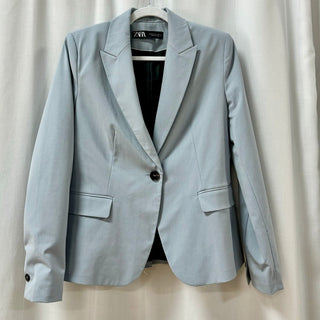 NWOT Zara Long Sleeve Peak Lapel Single Button Blazer Powder Blue Women's US 8