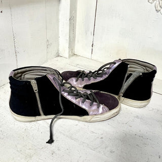 Golden Goose x Slide Suede High Top Skateboard Sneakers Black/Purple Womens 39