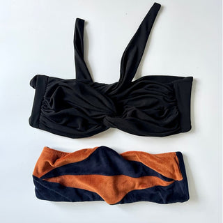 Luxury Set of 2 Strapless Knotted Bikini Top Black Orange Blue Women's Small