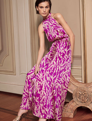 Marella Evelin Abstract-Pint Sleeveless Halter Maxi Dress Purple/Cream Women's 4