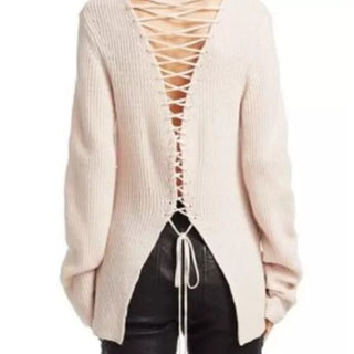 A.L.C. Markell Wool-Cashmere Turtleneck Lace-Up Back Knit Sweater Light Pink S