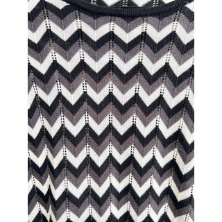 Alice + Olivia 3/4 Sleeve Knit Chevron A-Line Mini Dress Black White Women Small