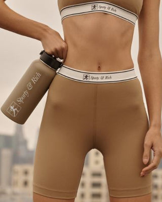 NWT Sporty & Rich Runner Script High Waisted Biker Shorts Earl Gray Women's XS