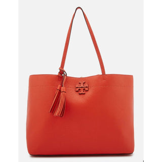 NWT Tory Burch Women's McGraw Pebbled Leather Large Tote Bag Poppy Red