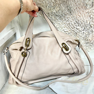 NWT Chloe Pebble Leather Large Paraty Satchel Shoulder Bag Light Skin cream pink