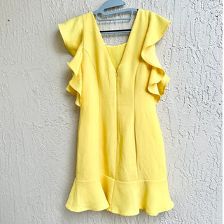 BCBGeneration Ruffle Sleeve Scoop Neck Mini Dress Lemonade Yellow Women's Size 8