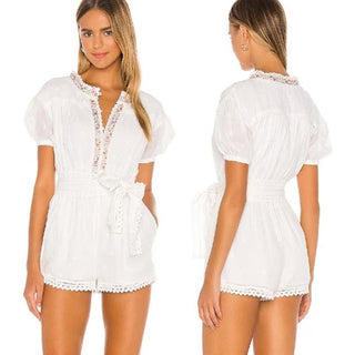 Tularosa Floral Embroidered Noah Combishort Romper White Women's Size Medium