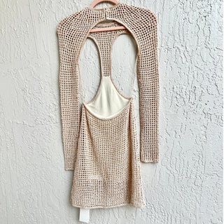 NWT Dion Lee Knit Pinnacle Stirrup Crochet Mini Dress Beige Marble Women XS