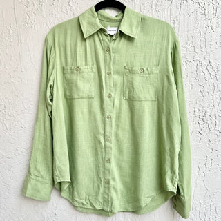 Song Of Style Long Sleeve Linen Blend Button Down Shirt Green Women's Size Small