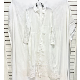 120% Lino Long Sleeve Button Front Maxi Shirt Dress White Women's Size 40  / M