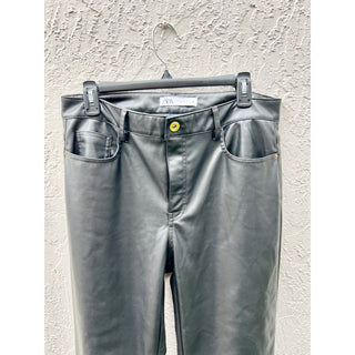 Zara High Rise Vegan Leather Straight Leg Pants Black Women's Size US 10