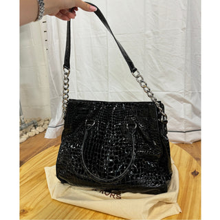 NWOT Michael Kors MK Hamilton Croc Embossed Tote Shoulder Bag Black w/ Dust Bag